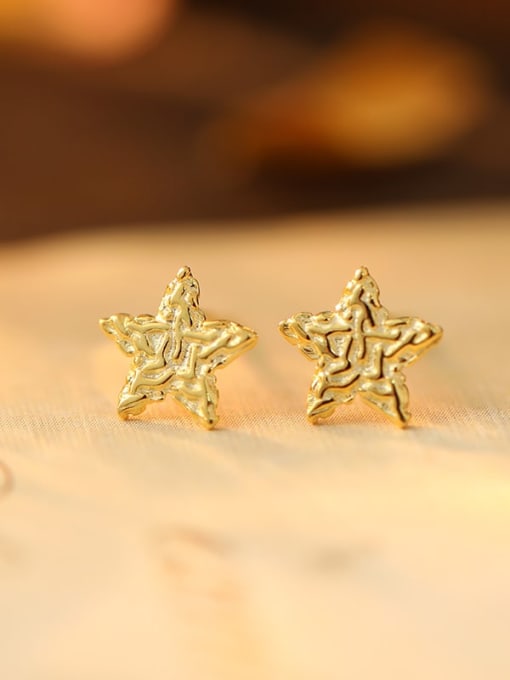 ES2626 [Golden Star] 925 Sterling Silver Geometric Minimalist Stud Earring